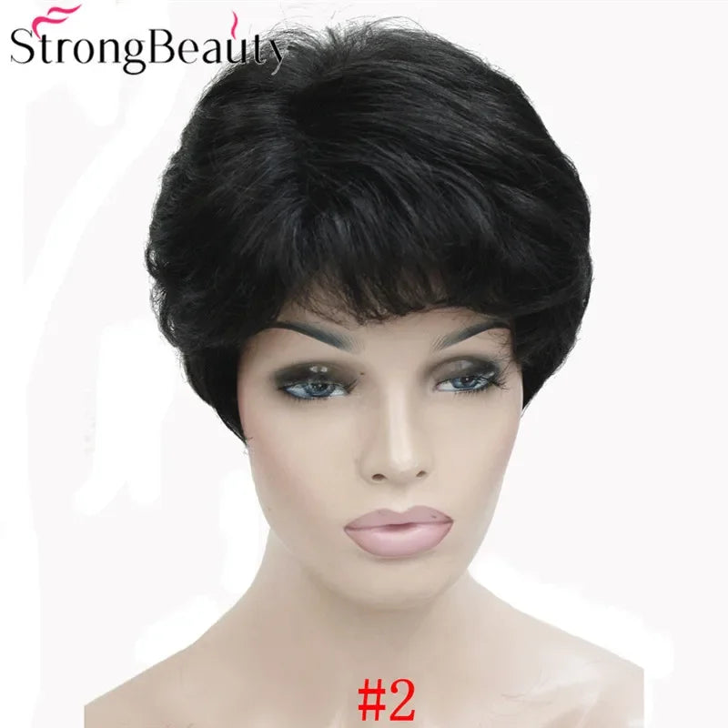 Synthetic Short Straight Hair Puffy Natural Blonde/Silver Grey Wigs With Bangs