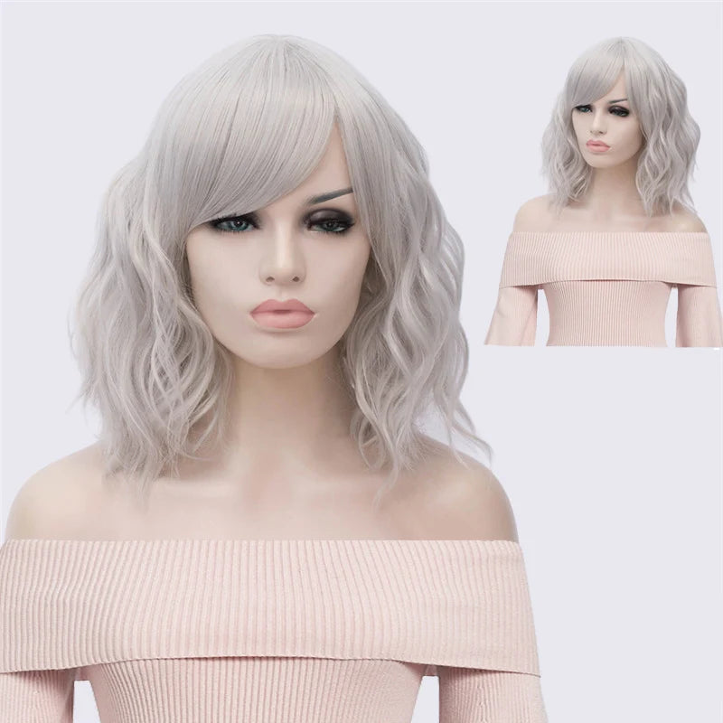 Short Cosplay Wave Wigs for Women with Side Bangs synthetic Hair Wig