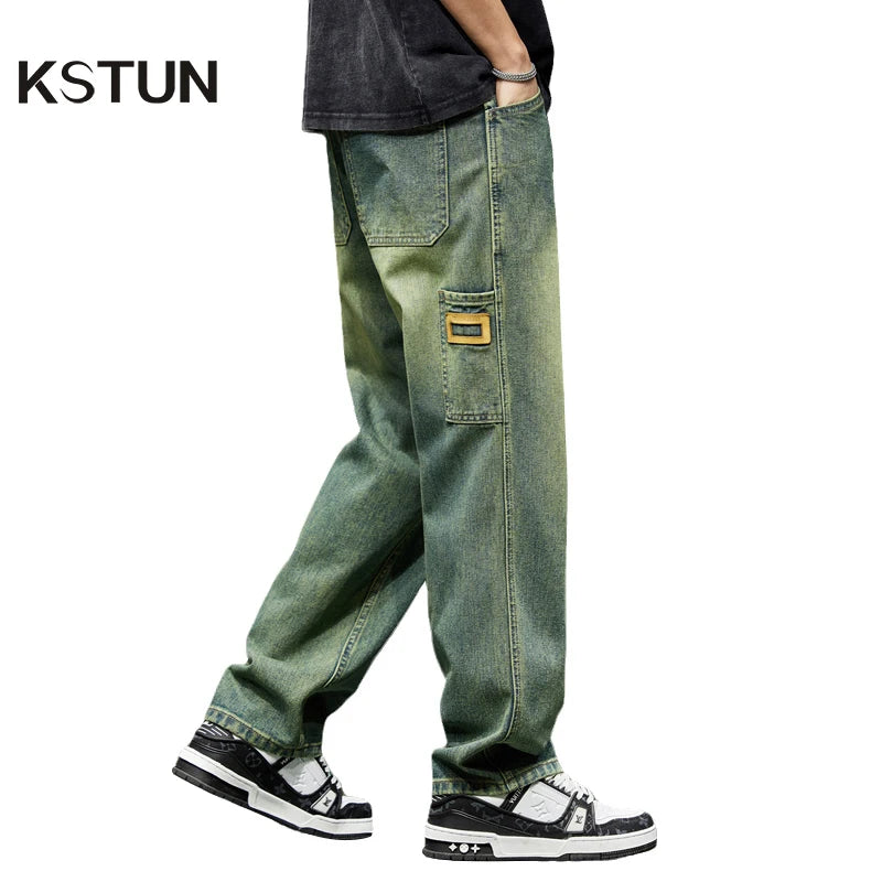 Mens Wide Leg Loose Jeans Baggy Pants Men Denim Pants