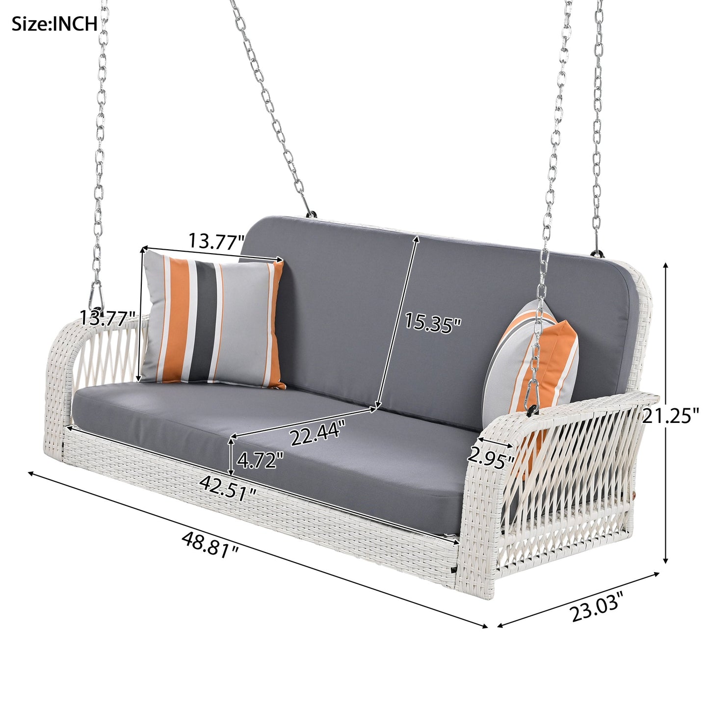 PE Wicker Porch Swing, 2-Seater Hanging Bench With Chains