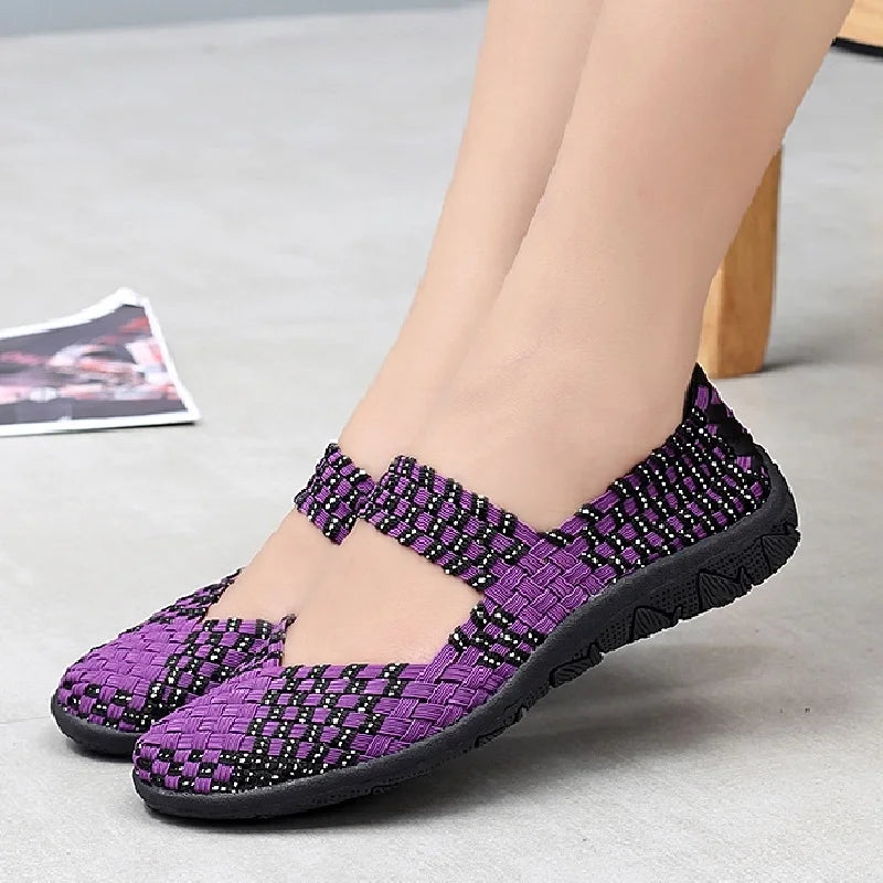 Womens Flats Shoes Slip on Fashion Woven Sneakers Casual Breathable Shoes