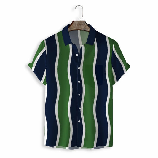 Terry Resort Beach Shirt High Quality Men Shirts Casual Short Sleeves Stripes