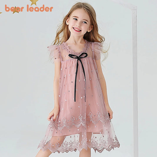 summer Mesh Girls Clothes Pink Applique Princess Dress