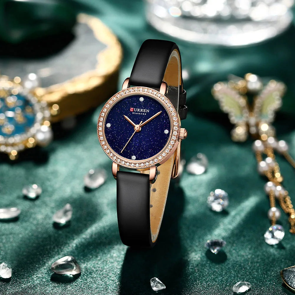 Rhinestone Quartz Watches Female Leather Waterproof Women's Watch