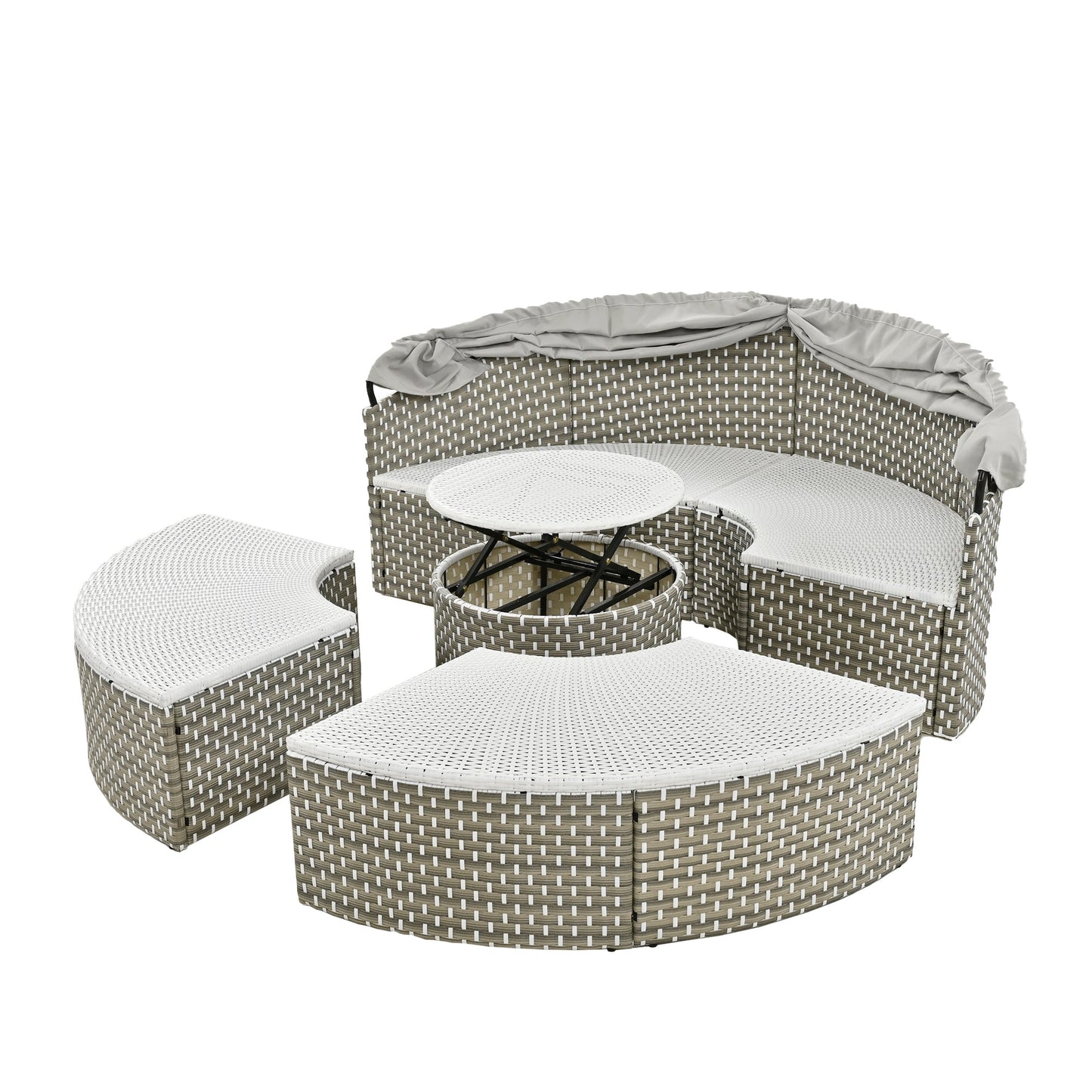 Patio Furniture Round Outdoor Sectional Sofa Set Rattan Daybed