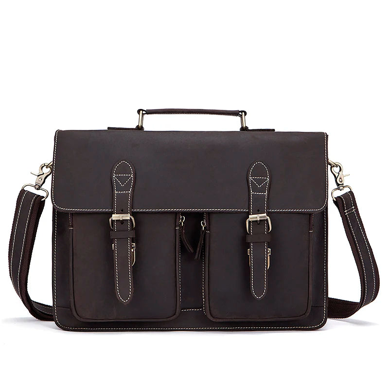 Men's Leather Bag for Document Crazy Horse Leather Briefcases