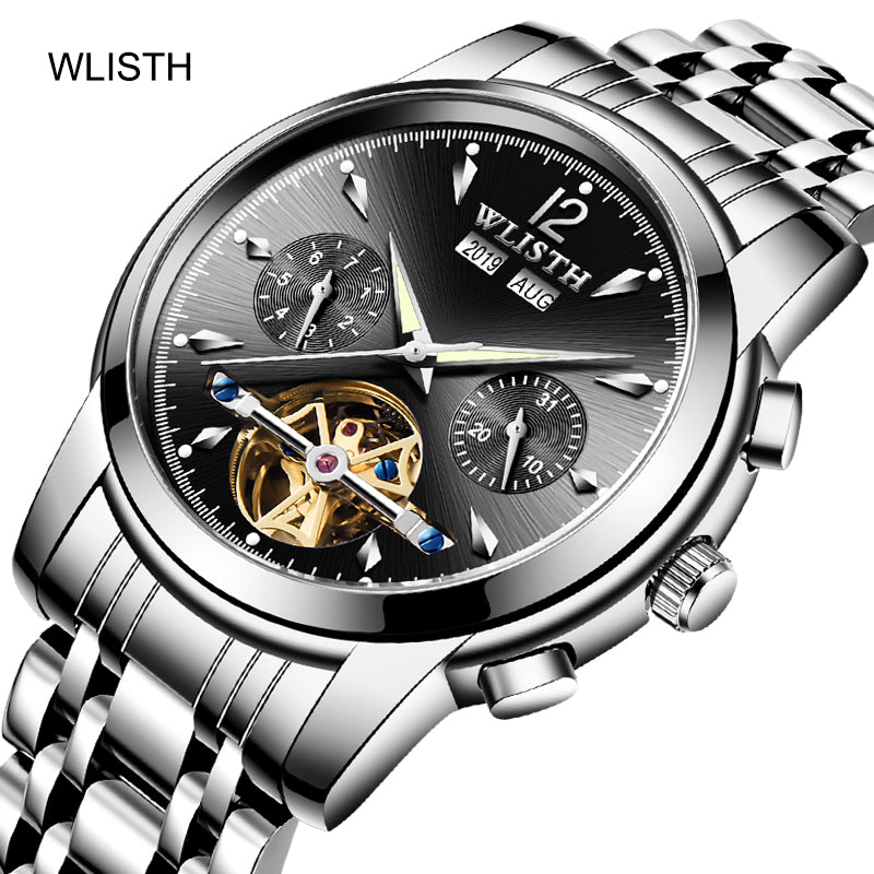 Multifunction Men  Watch Automatic Stainless Steel Mechanical Watch