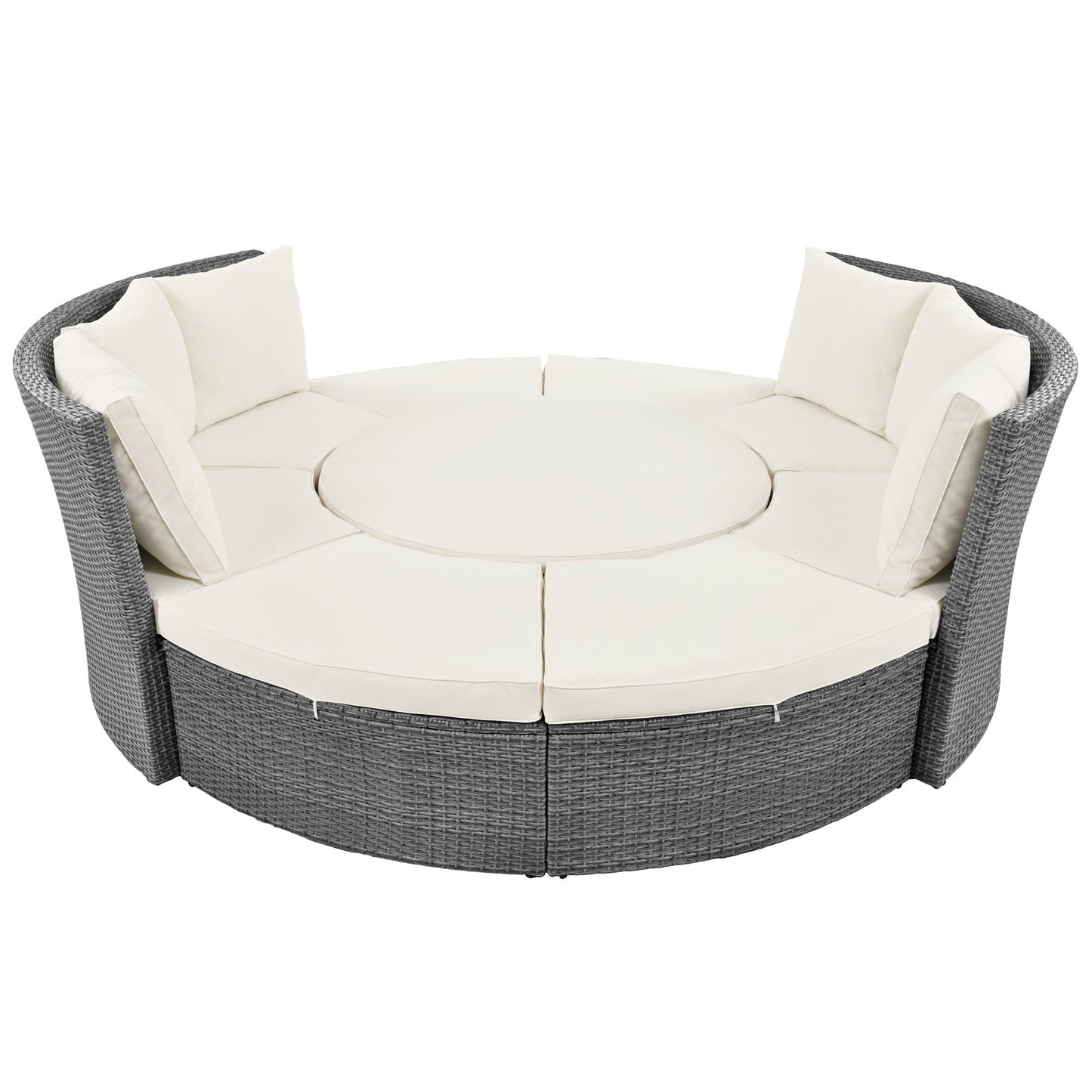 Patio 5-Piece Round Rattan Sectional Sofa Set All-Weather PE Wicker Sunbed