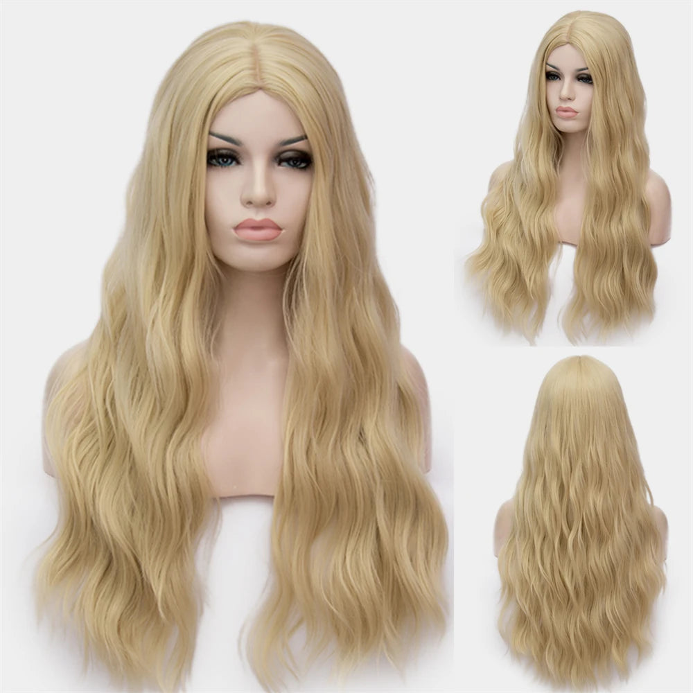 Wavy Synthetic Wigs Long Green Middle Line Wig Heat Resistant