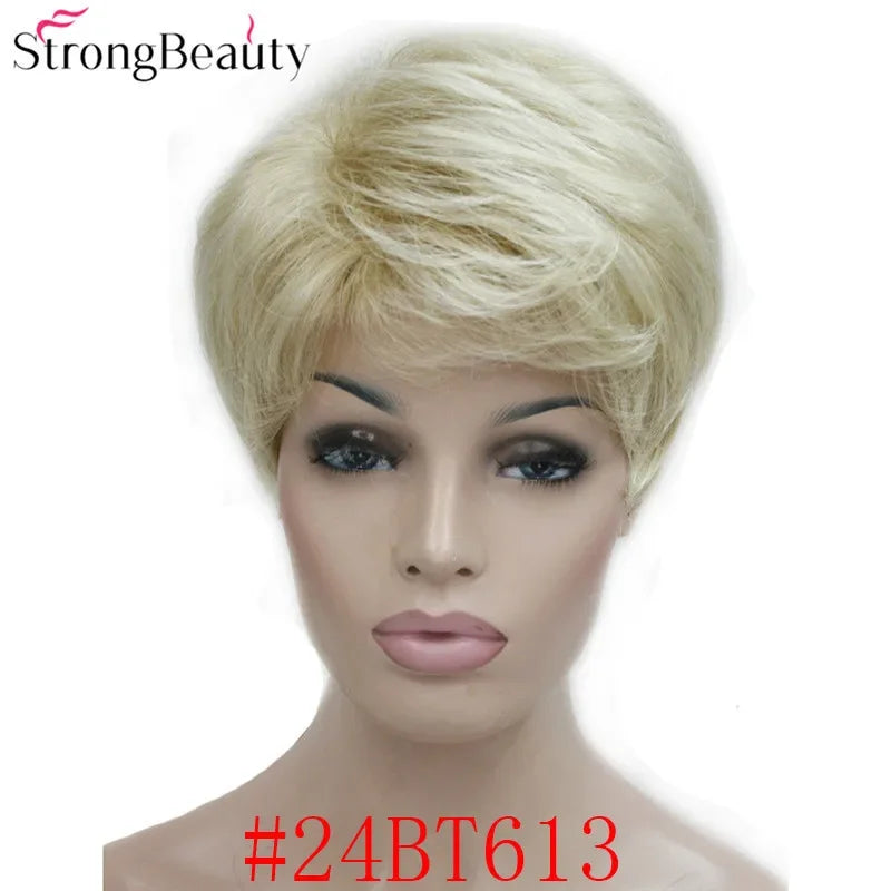 Synthetic Short Straight Hair Puffy Natural Blonde/Silver Grey Wigs With Bangs