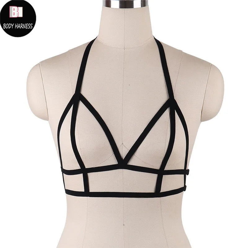 Women Sexy Crop Top Bondage Harness Fetish Elastic Cage Bra Suspender Bralett