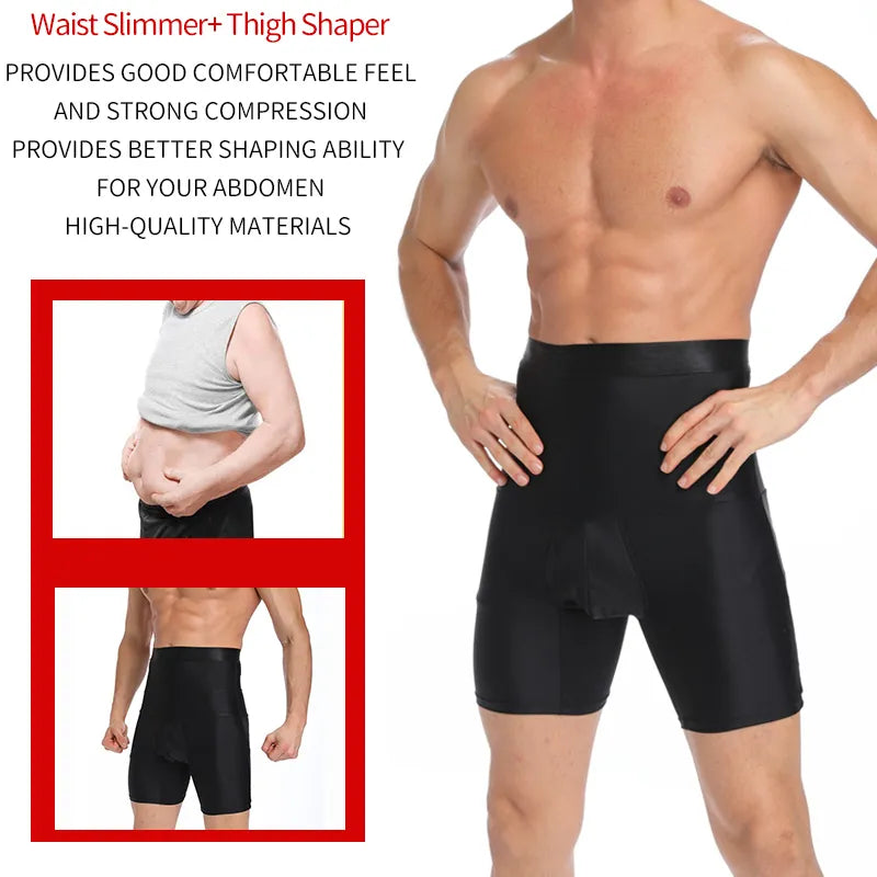 Mens Body Shaper Compression Shorts Waist Trainer Shapewear