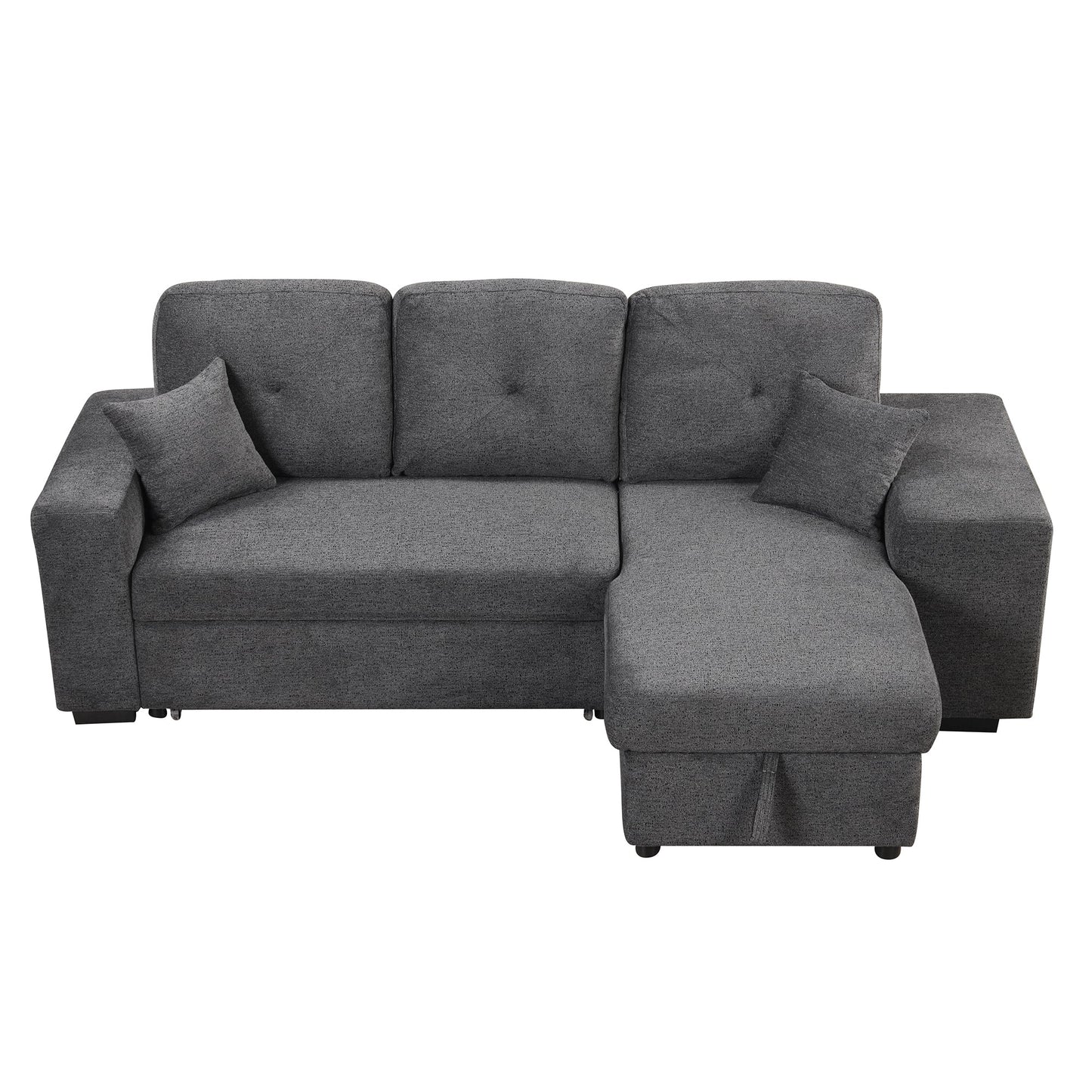 Reversible Sleeper Sectional Sofa Bed With Side Shelf and 2 Stools