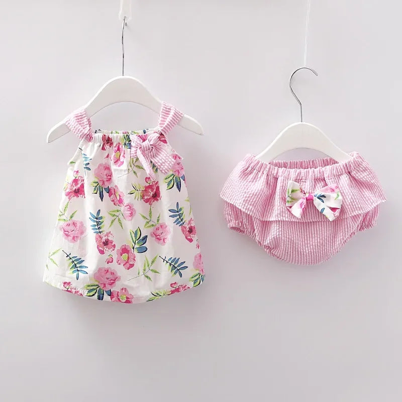 New Newborn Baby Girls Clothes Sleeveless Dress+Briefs 2PCS Outfits