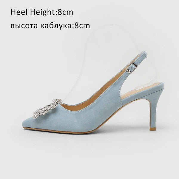 Women Pumps Fashion Ladies Rhinestone High Heels Shoes Soft Leather Heels