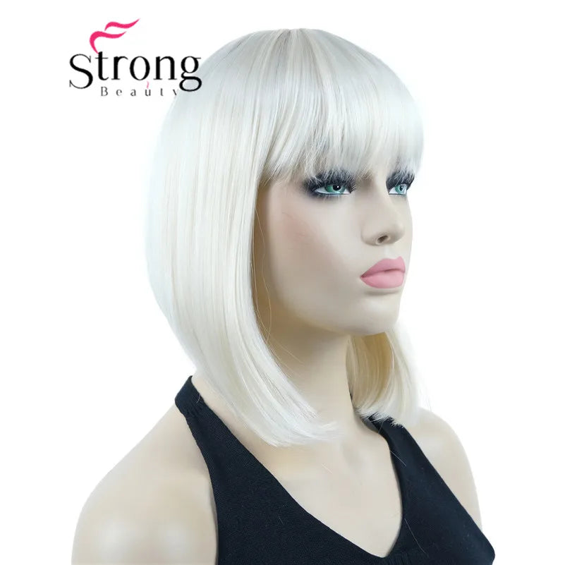 Short Straight Blonde Highlighted Bob With Bangs Synthetic Wig