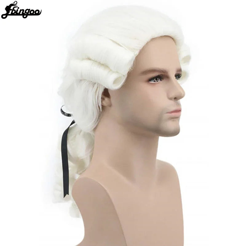 White Lawyer Judge Baroque Curly Male Costume Wigs