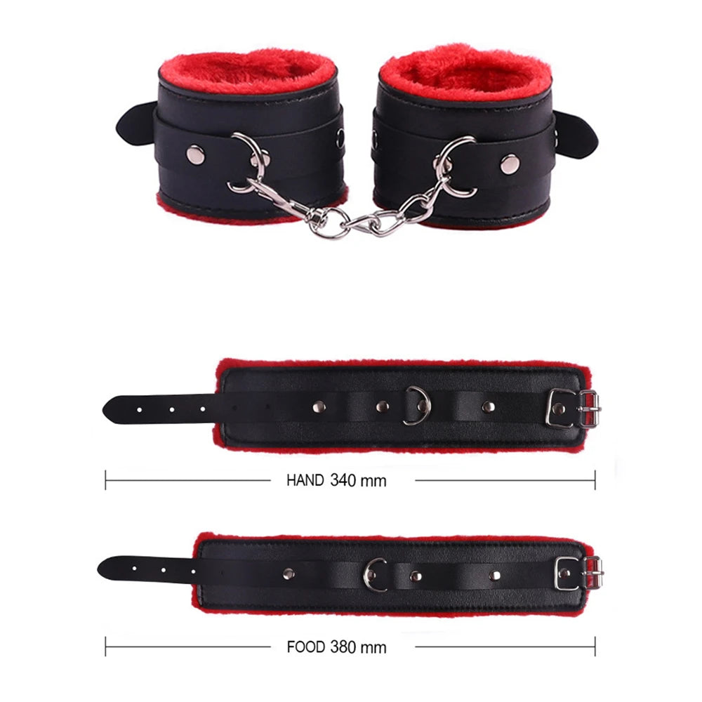 Sex Bondage Kit 7 Pcs Adult Games Set Handcuff Footcuff Whip Rope Blindfold