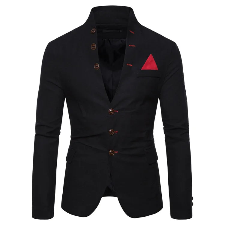 Multi-Button Decoration Casual Standing Lapel  Men's Suit Jacket Sehe Fashion