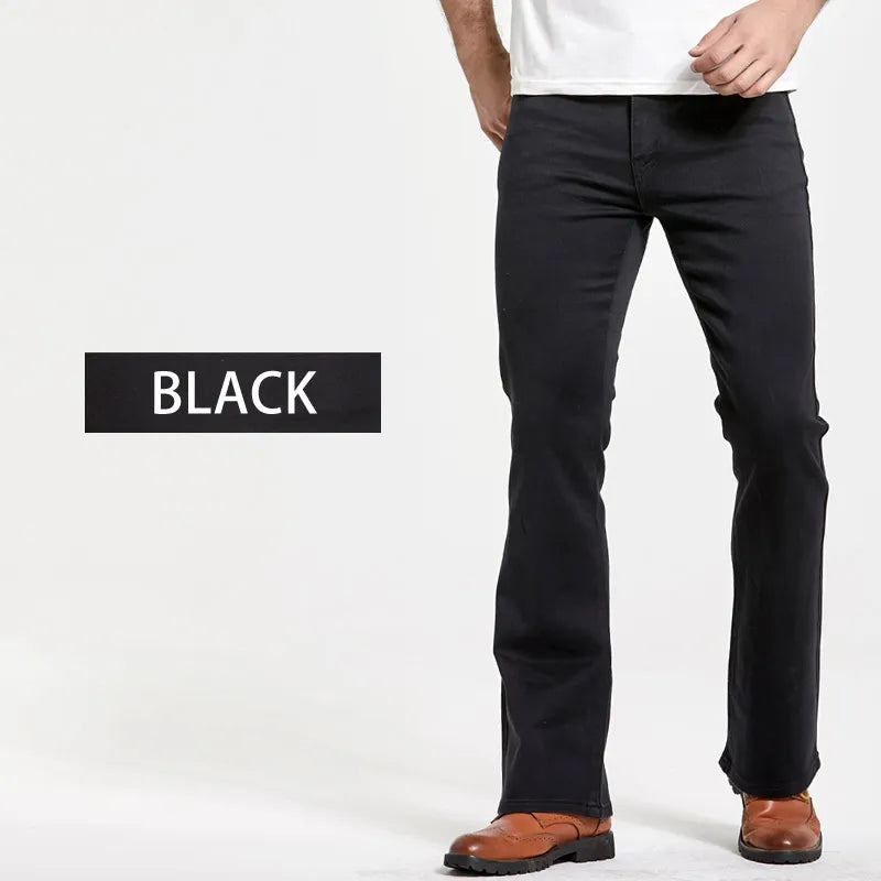 Mens Boot Cut Jeans Slightly Flared Slim Fit Blue Black Trousers