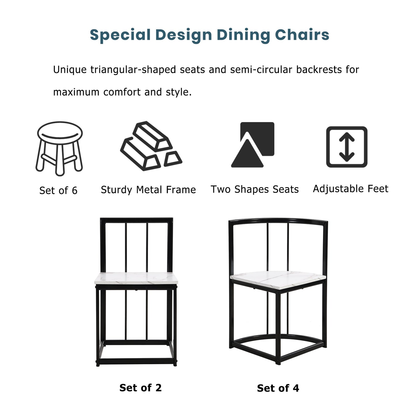 Modern 7-Piece Dining Table Set With Faux Marble Compact