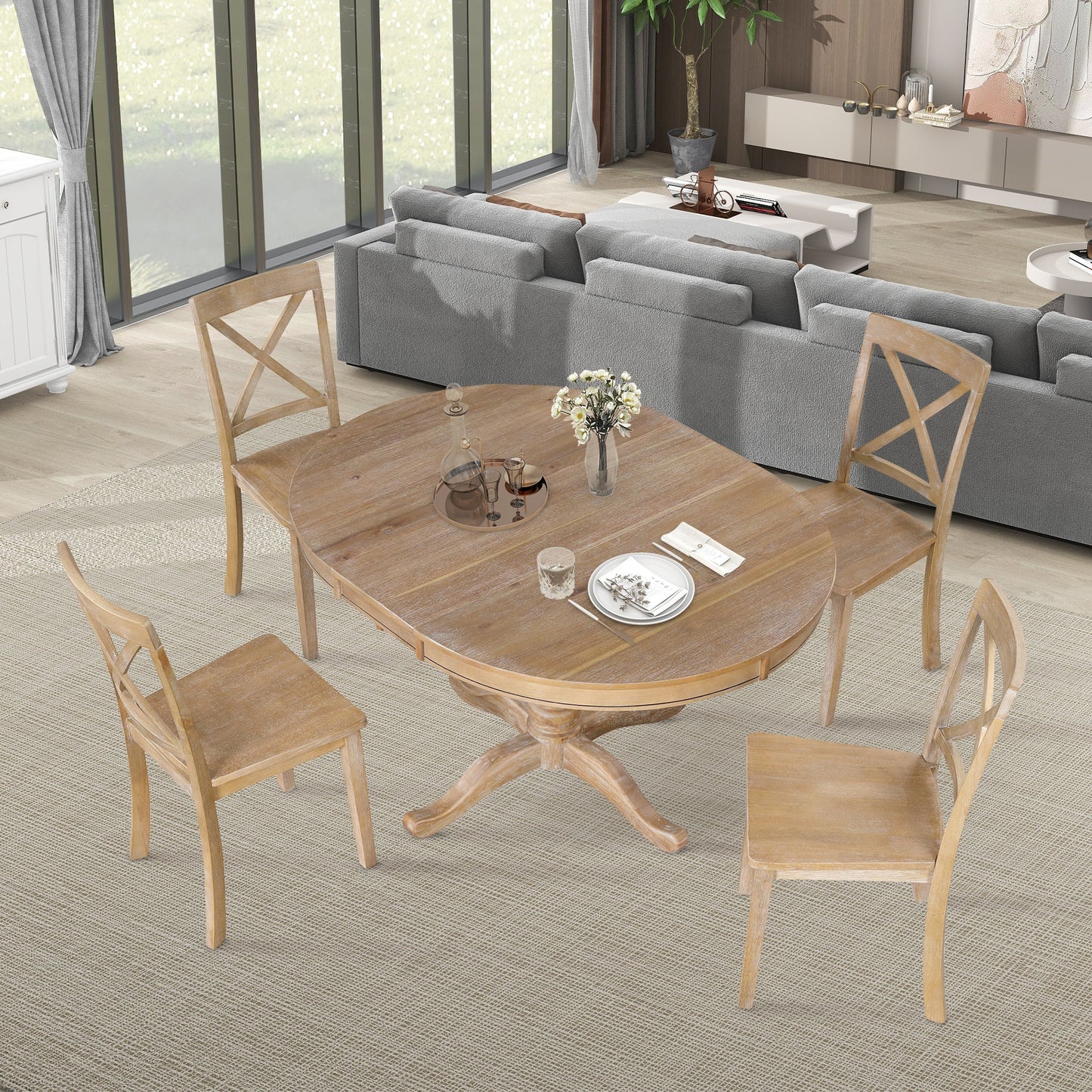 Modern Dining Table Set for 4,Round Table and 4 Kitchen Room Chairs