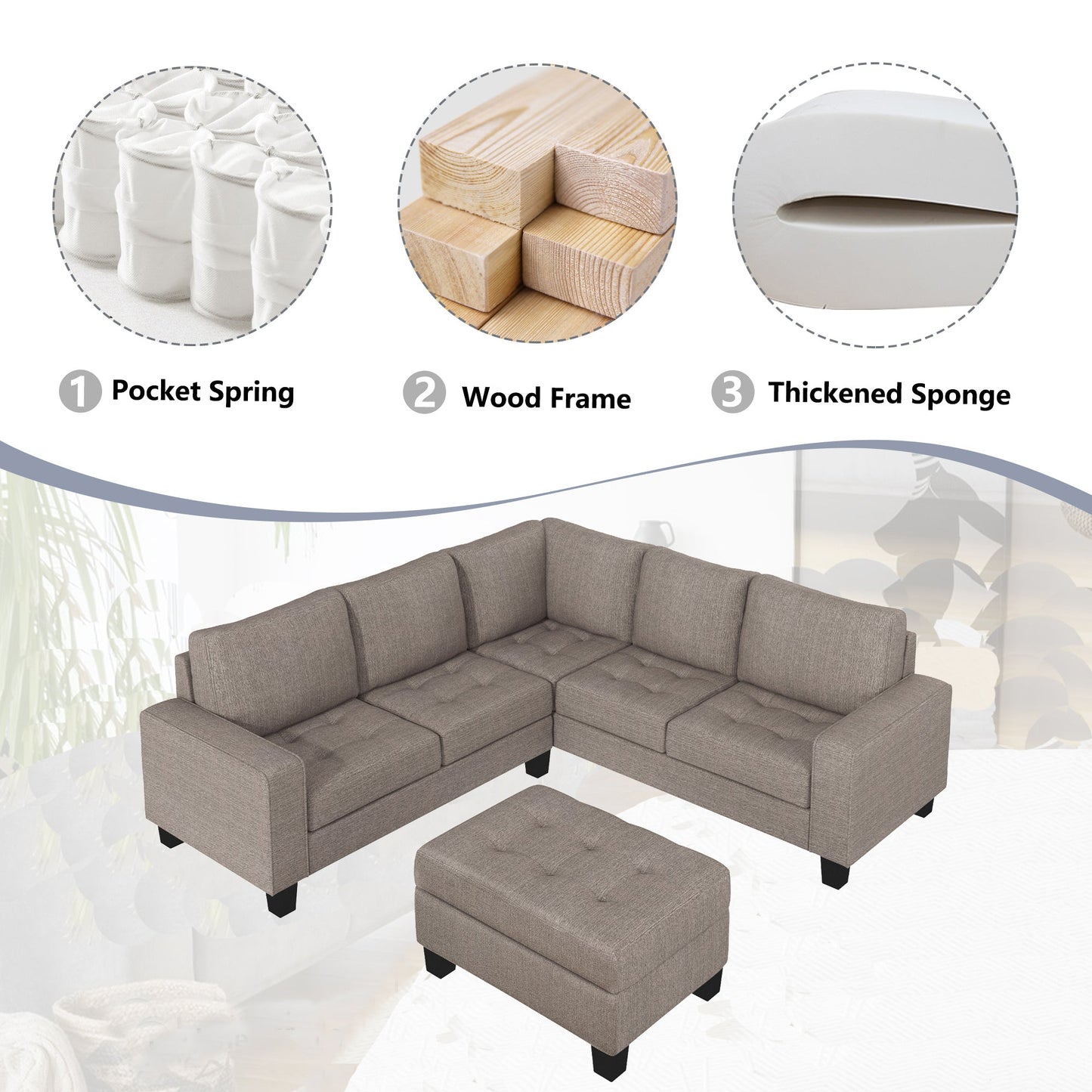 Sectional Corner Sofa L-Shape Couch