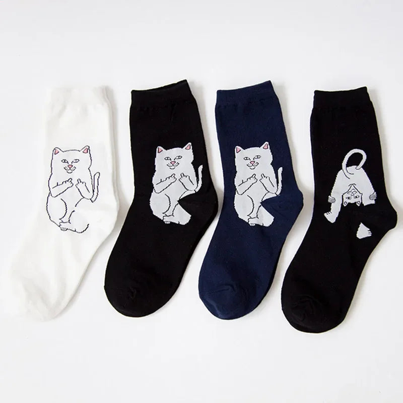 Women Art Funny Alien Planet Creative Funny Cartoon Cat Cotton Socks