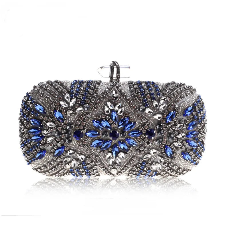 Women Clutch Party Luxury Blue Evening Bag Rhinestone Female Clutch