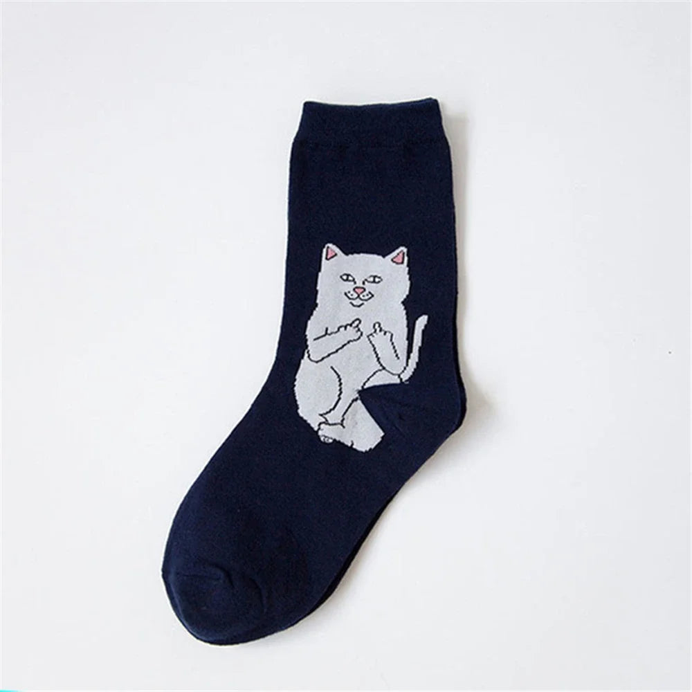 Women Art Funny Alien Planet Creative Funny Cartoon Cat Cotton Socks