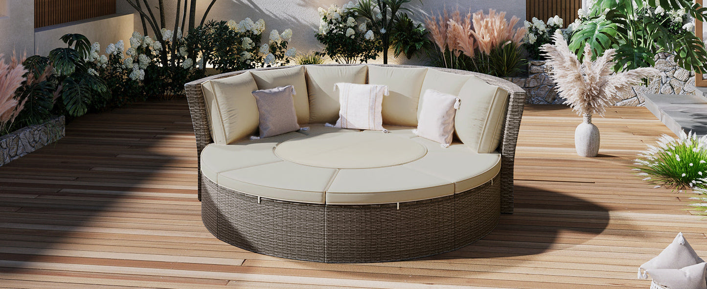 Patio 5-Piece Round Rattan Sectional Sofa Set