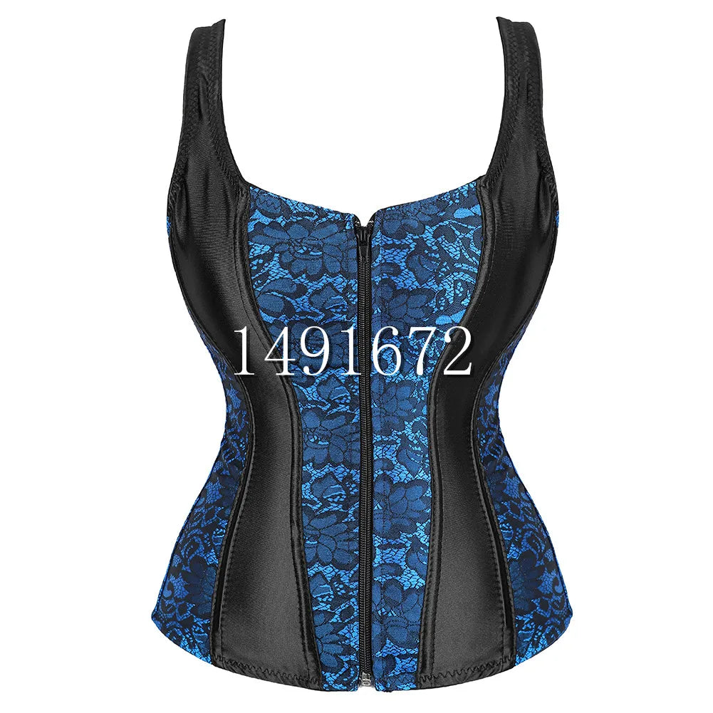 Womens Shoulder Straps Corset Overbust Top Jacquard Corset