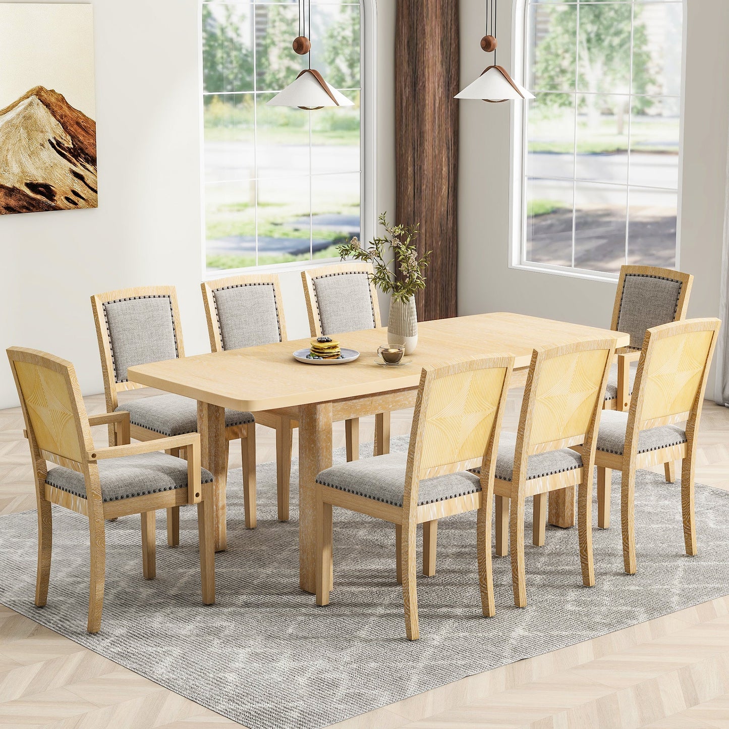 Rustic Extendable 84inch Dining Table Set With 24inch Removable Leaf