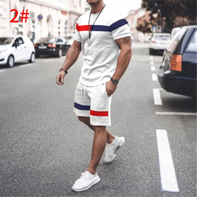 Two Piece Set Shorts Summer T Shirt and Short Set Men