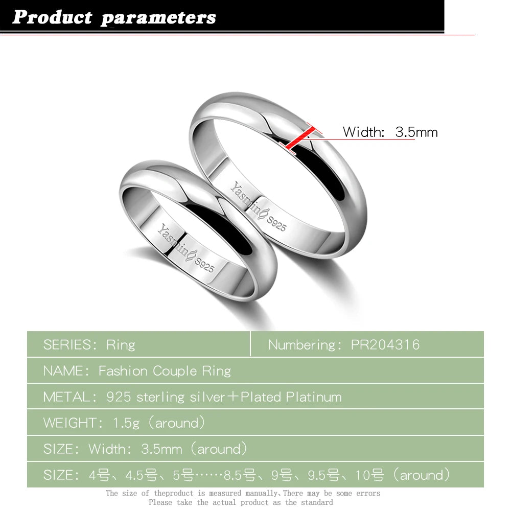 Simple Marriage Engagement Ring Sterling Silver Couple Ring