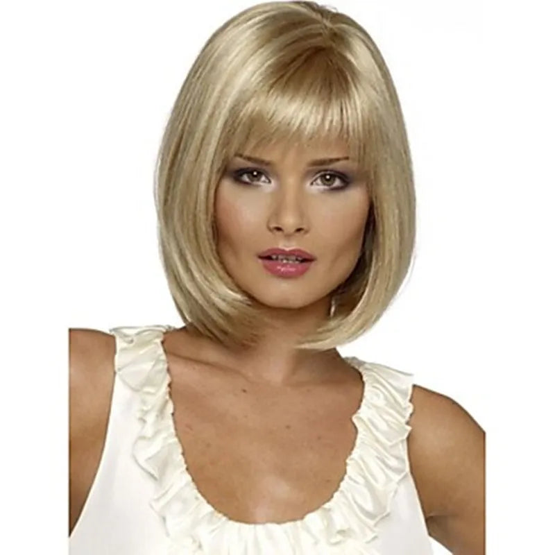 Women Synthetic  Wigs Short Straight Bob Hairstyle Blonde HighLights