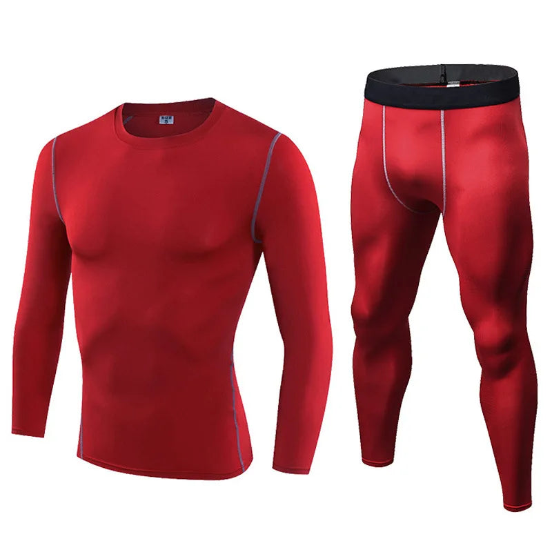 Men's Workout Set Compression Shirt and Pants Top Long Sleeve Sports Fitness