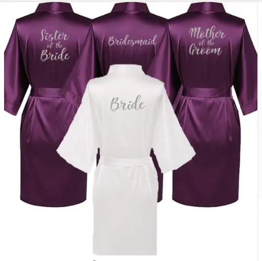 New Purple Robe Silver Writing Kimono Bridesmaid Satin Robe