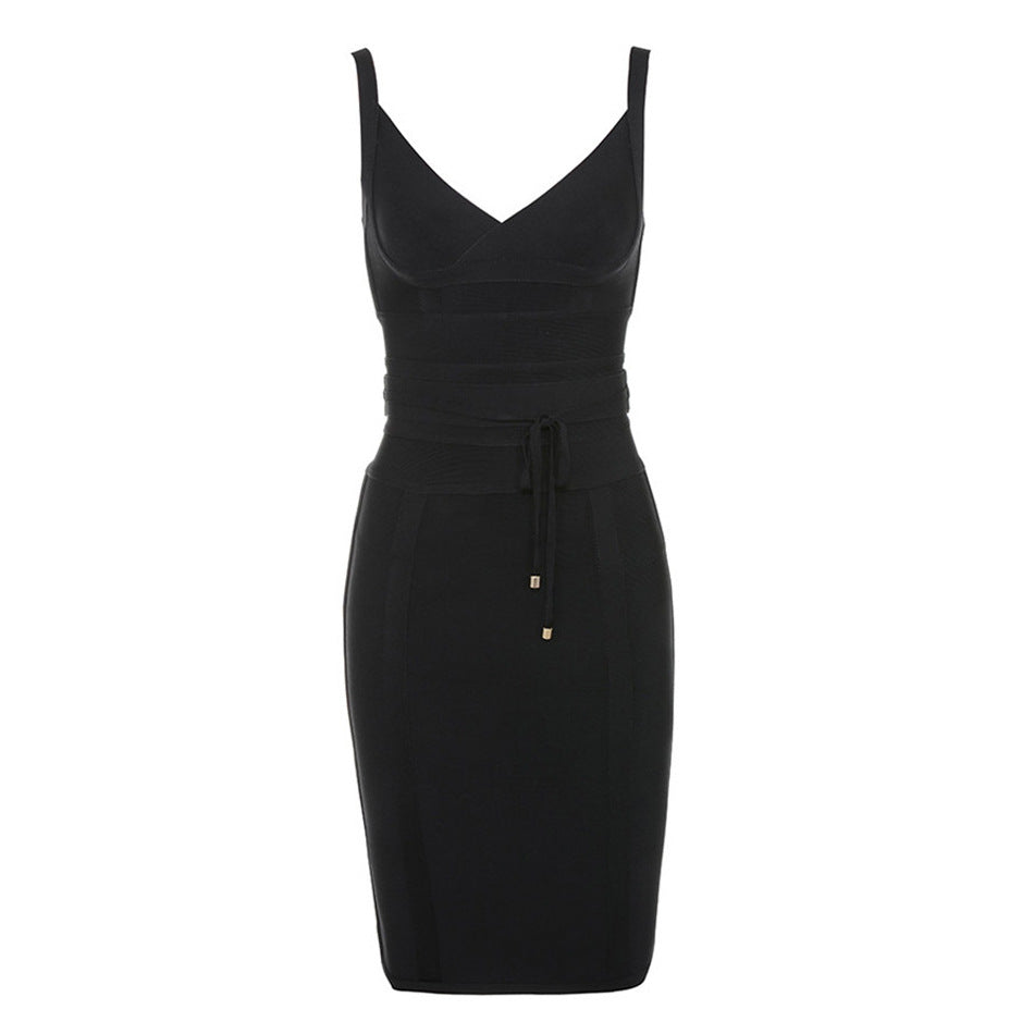 Sexy Sling V-Neck Dress High-End Bandage Dress Women's Clothing