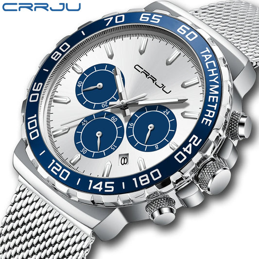 Quartz Chronograph Analog Men Wrist Watch  Reloj With  44MM Blue Three Needles