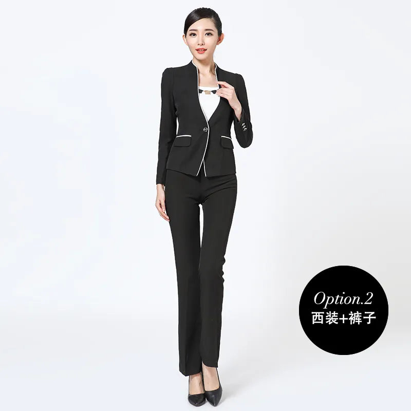 Two Pieces Set Slim  Blazer and Trousers Office Business Suit