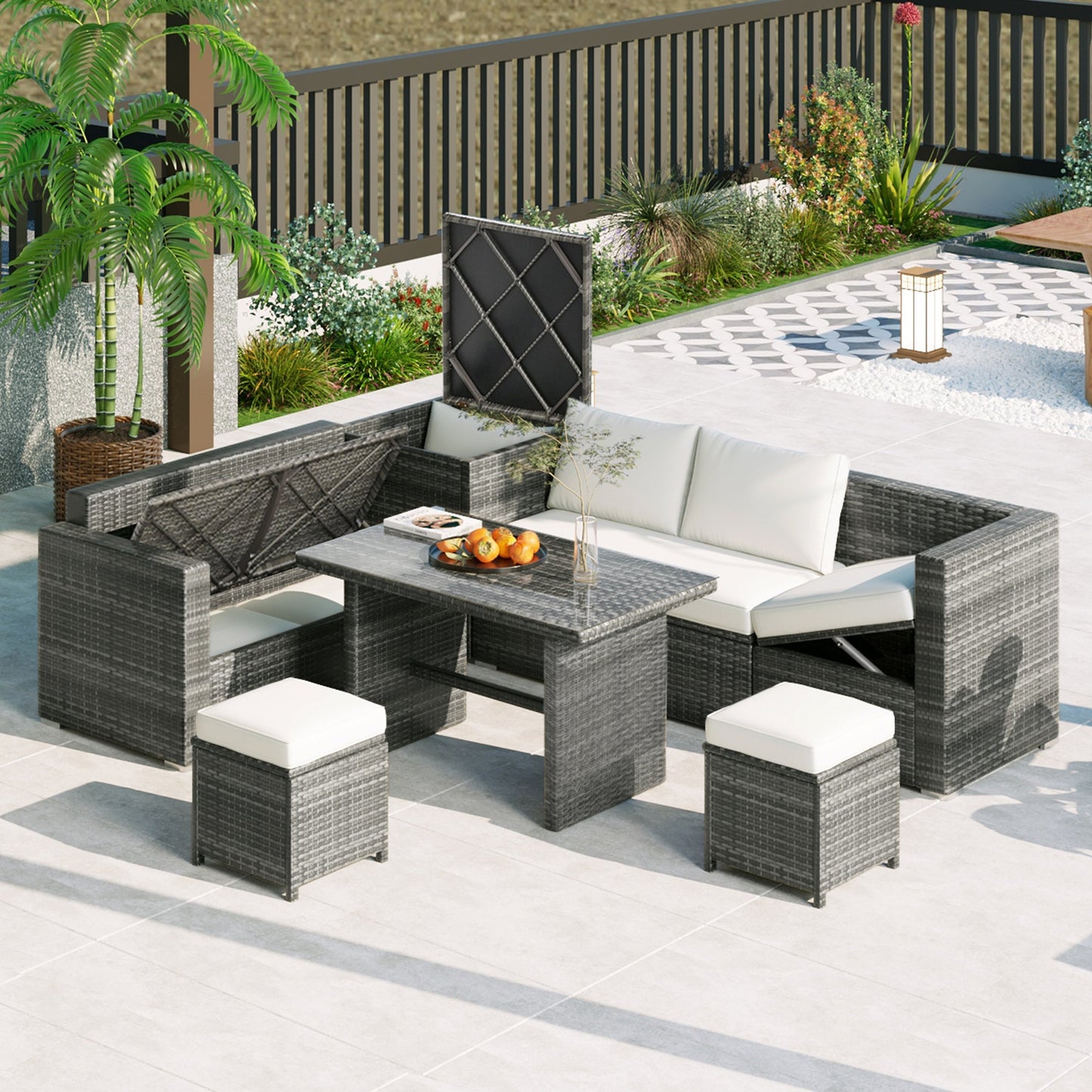 Outdoor 6-Piece All Weather PE Rattan Sofa Set With Adjustable Seat