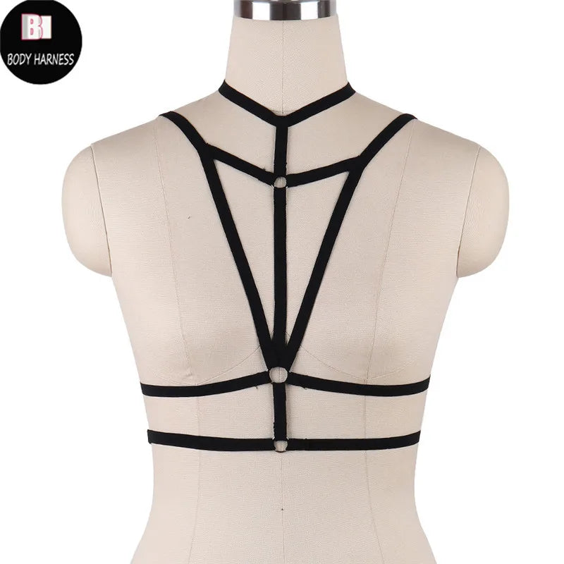 Women Sexy Crop Top Bondage Harness Fetish Elastic Cage Bra Suspender Bralett