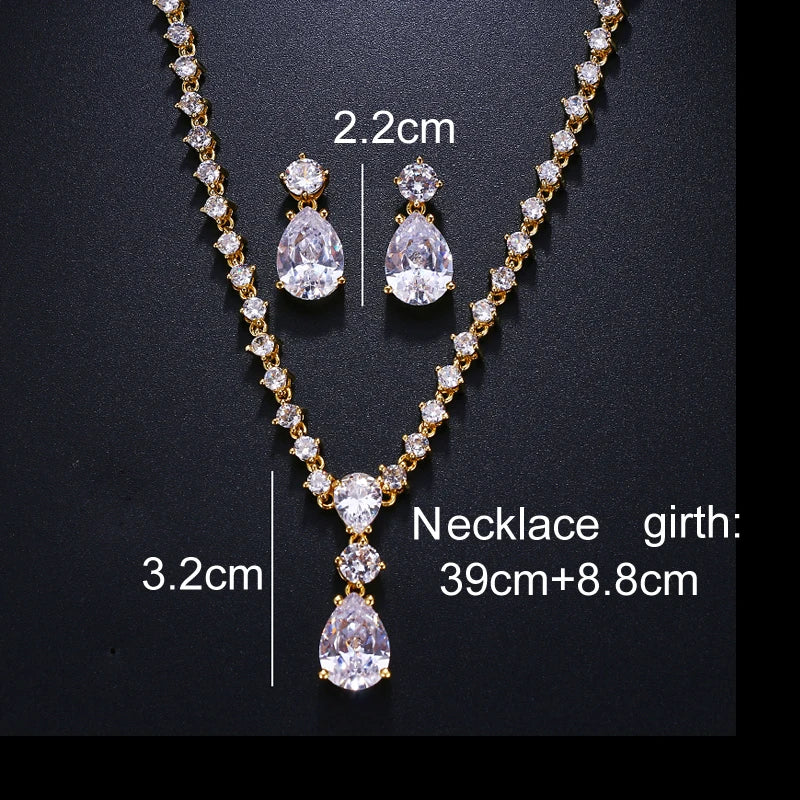 Simple Cubic Zirconia Crystal Women Earrings Necklace Set