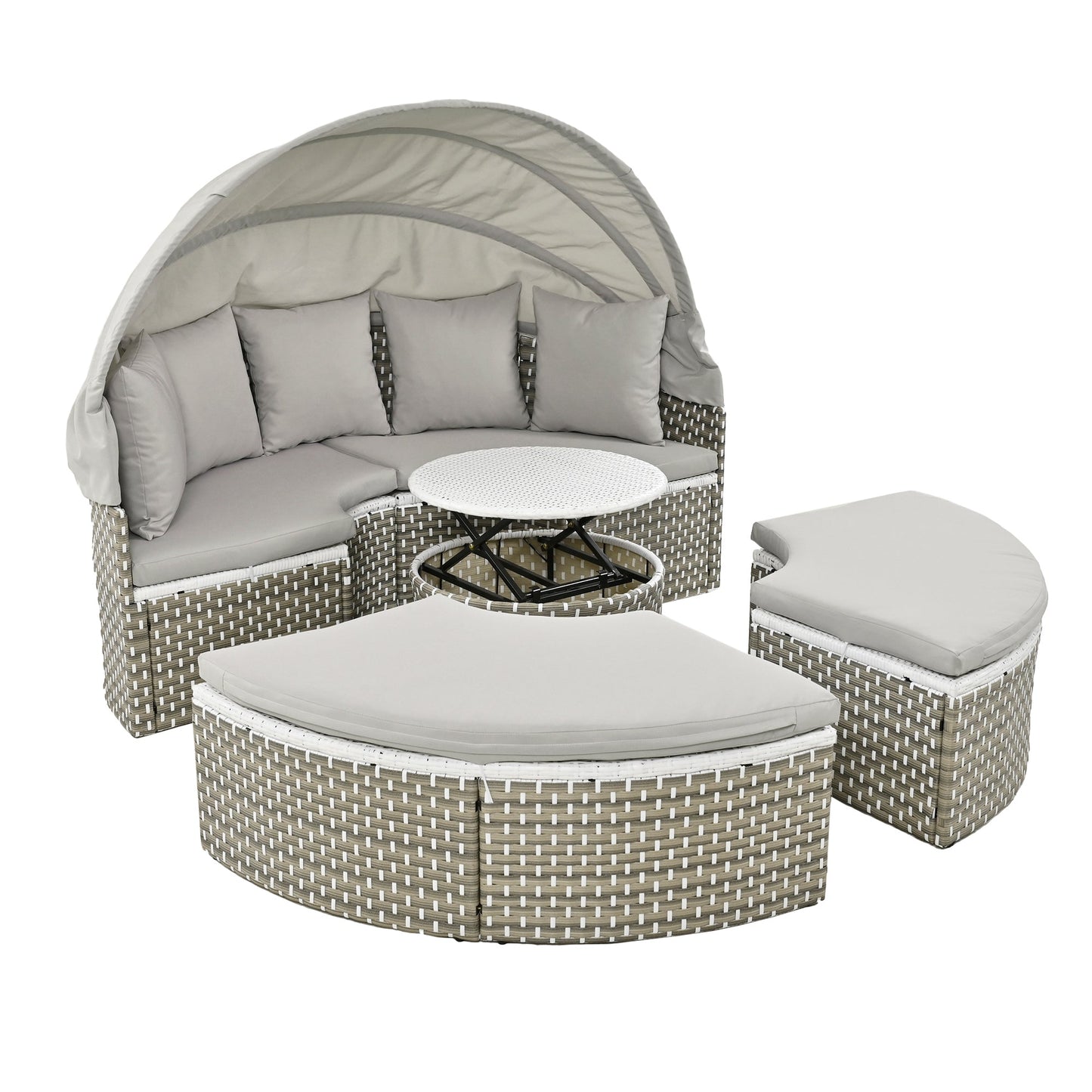 Patio Furniture Round Outdoor Sectional Sofa Set Rattan Daybed