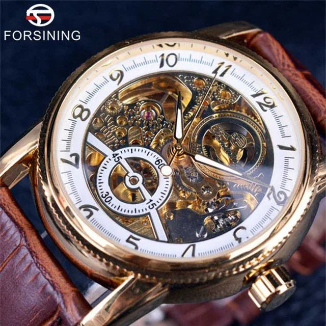 Skeleton Casual Black Golden Case Gear Bezel Watches Men Automatic Watches