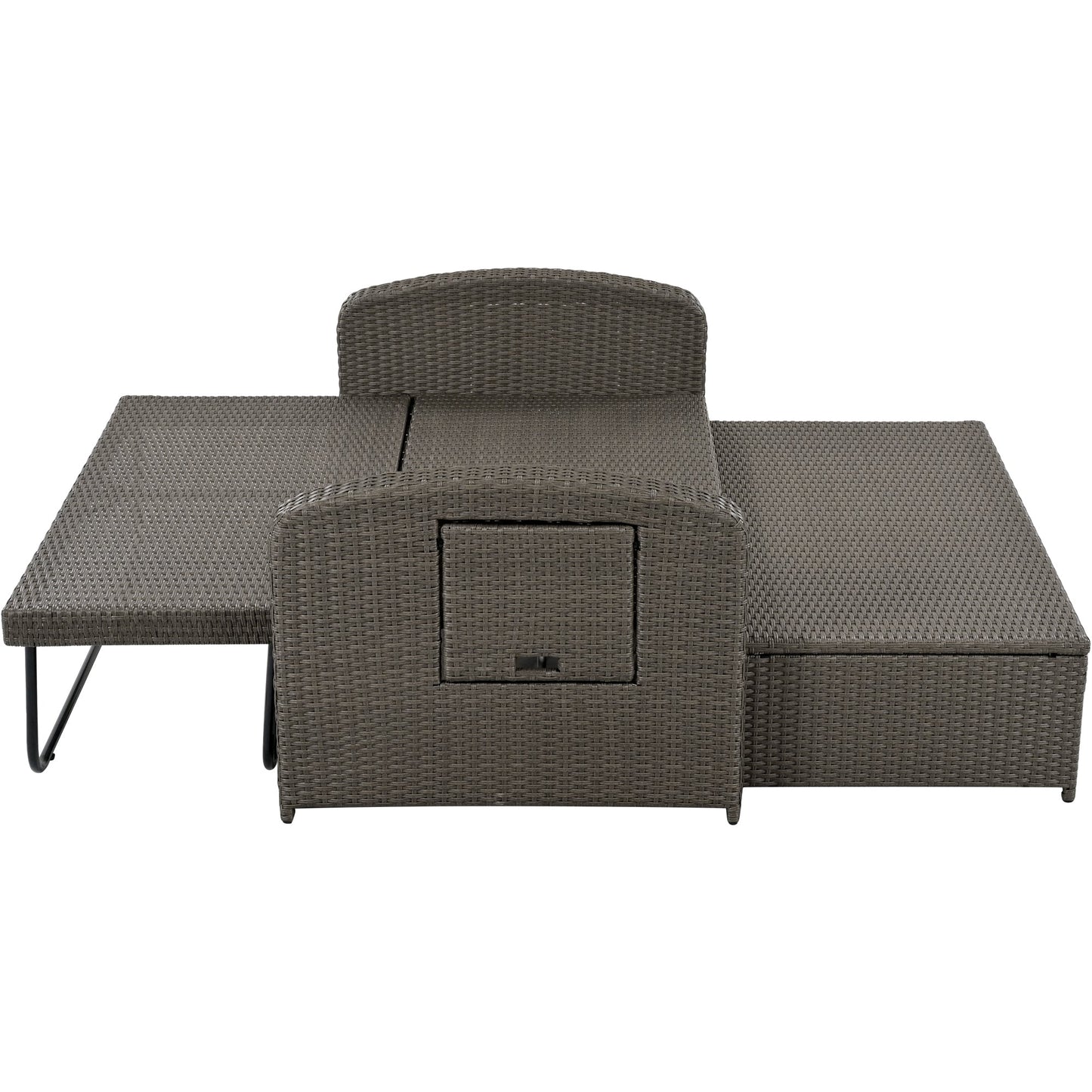 PE Wicker Rattan Double Chaise Lounge, 2-Person Reclining Daybed