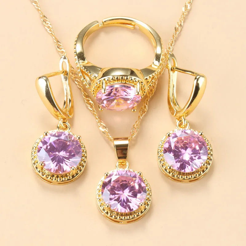 Silver Jewelry Sets Green Cubic Zirconia Necklaces Pendants Earrings and Ring