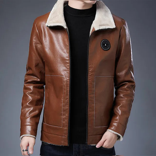 Men's Leather Jackets Jacket Biker Leather Coats Fleece Thick Winter Mens