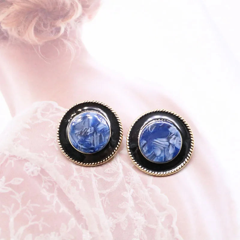 Round Pearl Black Enamel Cute Fashion Clip Earrings Statement Ear Jewelry